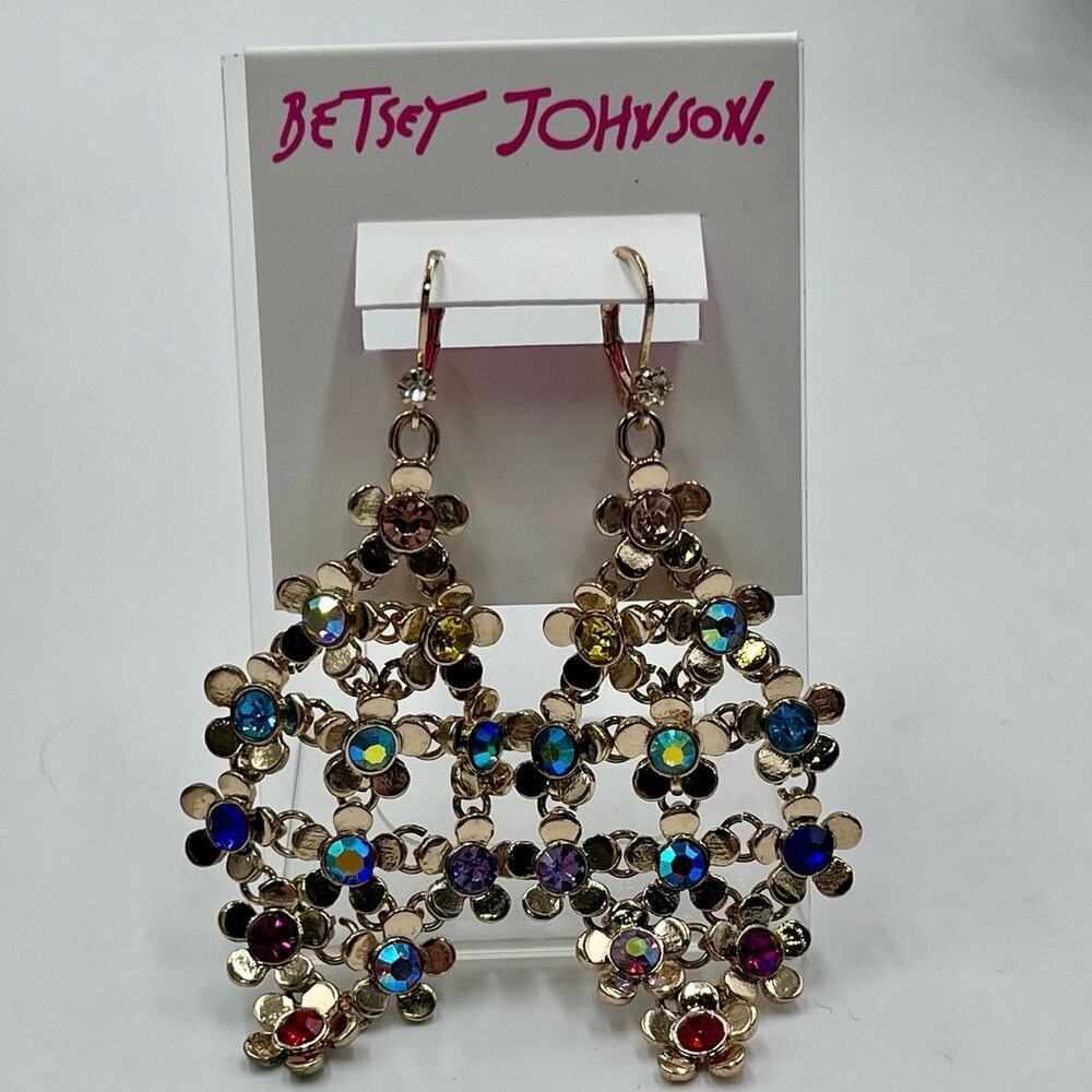 Betsey Johnson Gold Tone Love Fest
Flower & Crystal Chandelier Drop
Earrings New